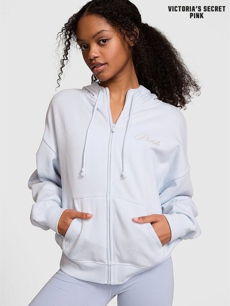 Victoria's Secret PINK Hydrangea Blue Zip Up Diamante Fleece Hoodie (E43489) | £24