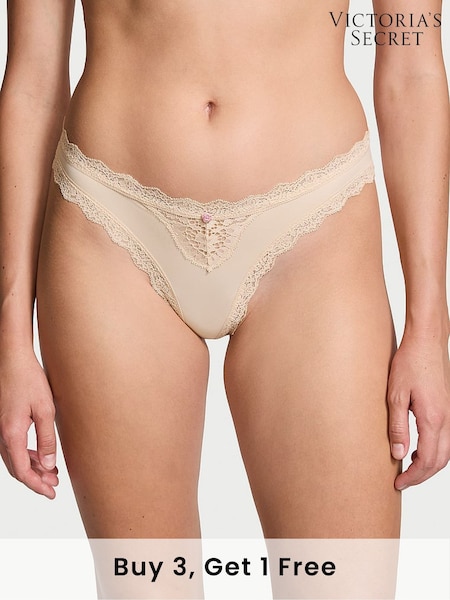Victoria's Secret Marzipan Nude Lace Trim Thong Knickers (E43498) | £14