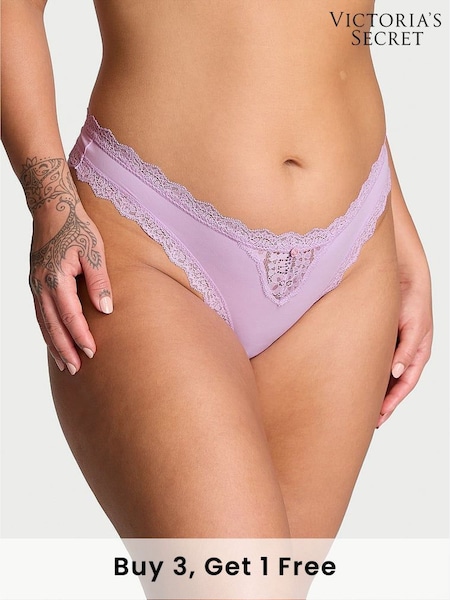 Victoria's Secret Silky Lilac Purple Lace Trim Thong Knickers (E43507) | £14