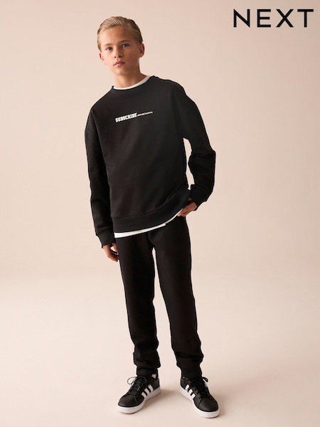 Black Graphic Crew and Joggers Set (3-16yrs) (E43664) | £15 - £23