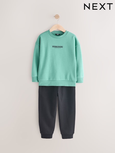 Green/Black Sub5cribe Graphic Crew and Joggers Set (3-16yrs) (E43665) | £15 - £23