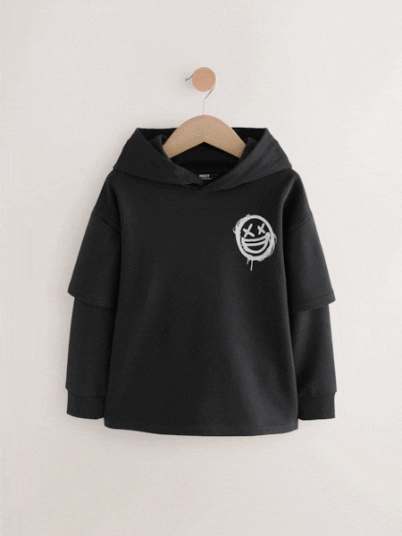 Black Drippy Smile Graphic Hoodie (3-16yrs) (E43671) | £17 - £22