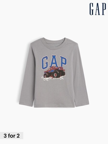 Grey Monster Truck - Gap Graphic Long Sleeve T-shirt (6mths-5yrs)