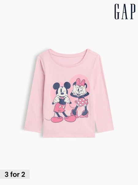 Pink Mickey and Minnie Mouse - Gap Disney Graphic Long Sleeve T-shirt (6mths-5yrs)