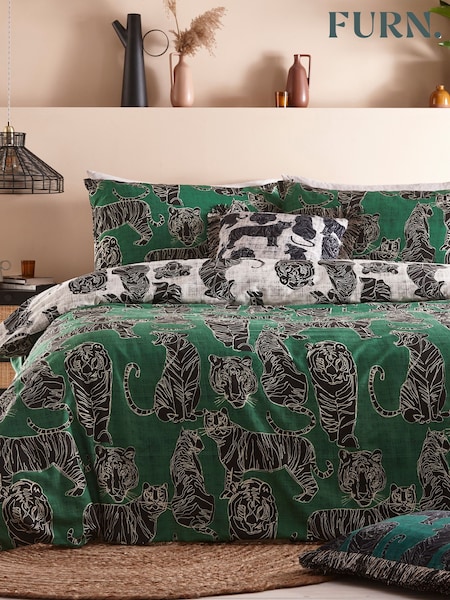 Furn Jungle Green Wildcat Animal Duvet Cover Set (E43823) | £19 - £36