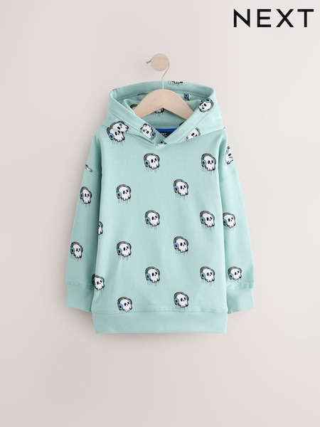 Mint Green Skull Drippy Smile Graphic Hoodie (3-16yrs) (E43858) | £18 - £23
