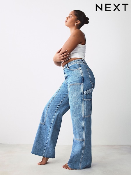 Mid Blue Hourglass Carpenter Wide Leg 100% Cotton Jeans (E44062) | £38
