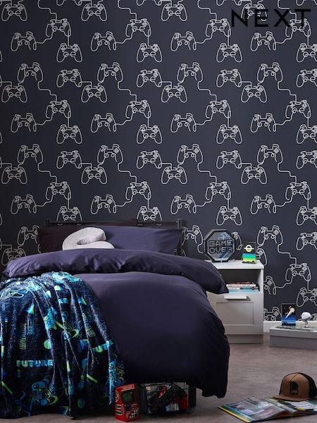 Navy Gamer Doodle A4 Wallpaper Sample (E44088) | £1