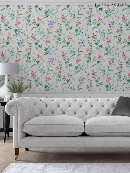 Laura Ashley Pale Violet Floral Poppy Meadow 10M Wallpaper (E44306) | £48