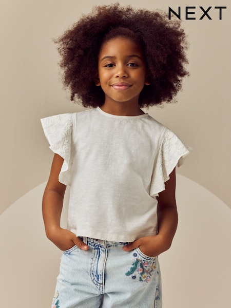 Ecru Cornelli Frill Sleeve 100% Cotton T-Shirt (3-16yrs) (E44400) | £10 - £15