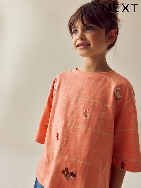 Orange Embroidered 100% Cotton Graphic Print T-Shirt (3-16yrs) (E44431) | £12 - £17