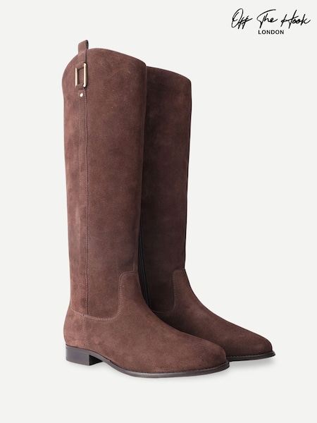 Brown - Off The Hook Marie Suede Knee High Riding Boots