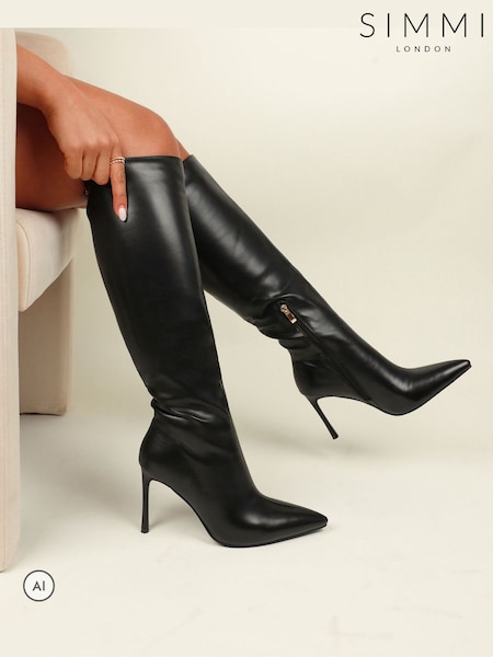 Black - Simmi London Leon Knee High Stretch Heeled Boots