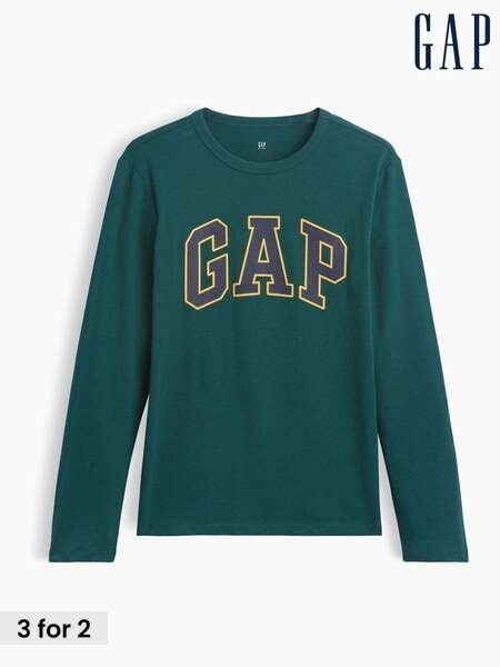 Dark Green - Gap Logo Long Sleeve T-shirt (4-13yrs)
