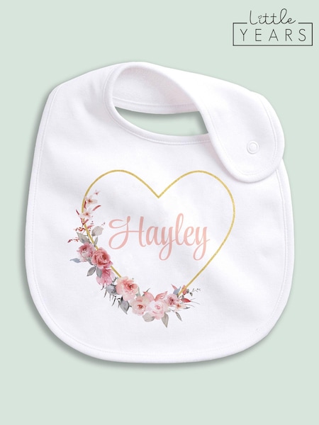 Little Years Personalised Heart 100% Cotton White Bib (E44872) | £14