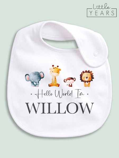 Little Years Personalised 100% Cotton Animal Print White Bib (E44874) | £14
