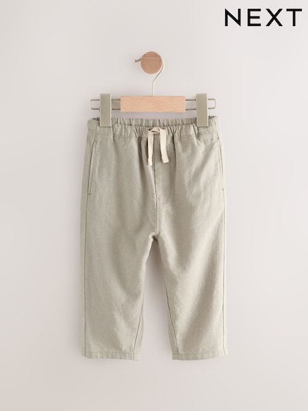 Sage Green Wide Leg Linen Blend Pull On Trousers (3mths-7yrs) (E44887) | £9 - £11