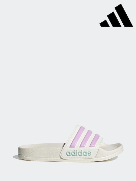 adidas White/Pink Kids Adilette Youth Sliders (E45024) | £18