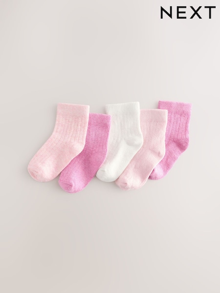 Pink Rib Baby Socks 5 Pack (0mths-2yrs) (E45065) | £5.50