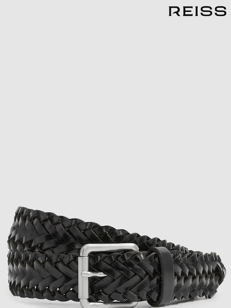 Reiss Black Carlton Woven Leather Belt (E45188) | £68