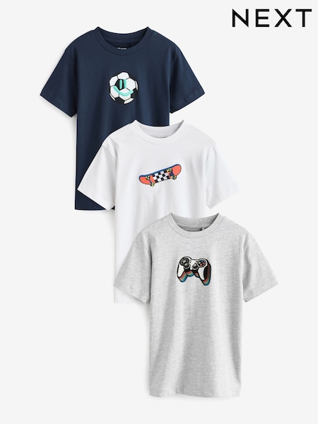 Navy/White/Grey Regular Fit Graphic Short Sleeve 100% Cotton T-Shirts 3 Pack (3-16yrs) (E45246) | £18 - £24