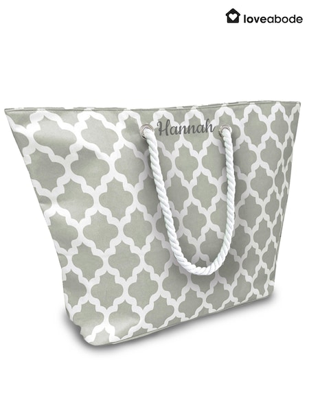 Loveabode Grey/White Personalised Beach Cool Bag (E45266) | £28