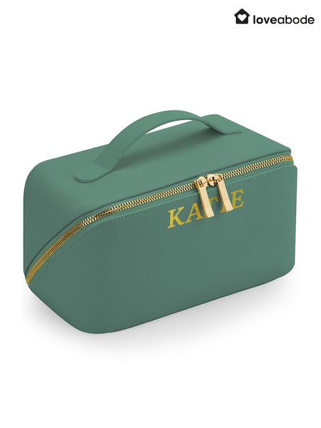 Loveabode Personalised Open Flat Makeup Sage Green Bag (E45273) | £29