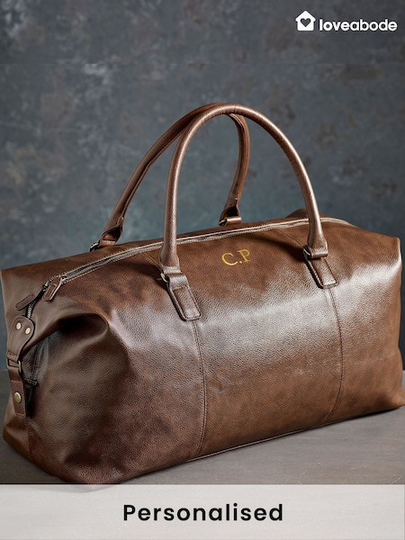 Personalised Mens Tan Holdal Weekender Travel Bag (E45274) | £65