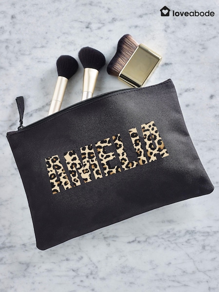 Personalised Animal Print Name Make Up Black Bag by Loveabode (E45282) | £15