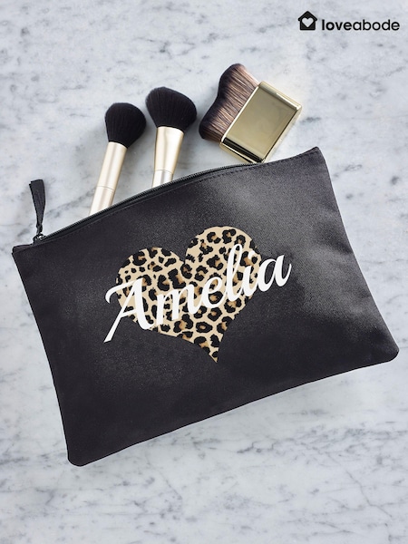 Personalised Animal Print Heart Make Up Bag (E45287) | £15