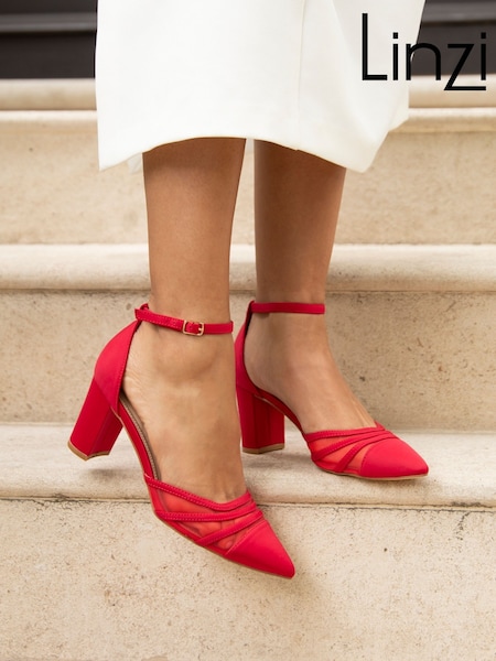 Linzi Red Tasha Scuba Block Court Heels With Mesh Front Detail (E45304) | £40
