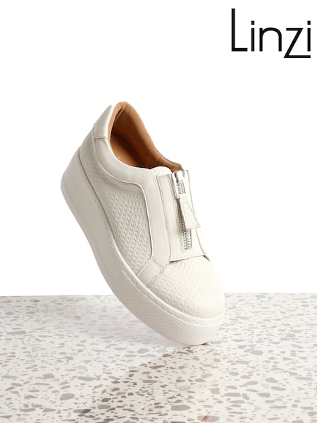 Linzi White Piper Platform Trainers With Front Zip Detail (E45310) | £42