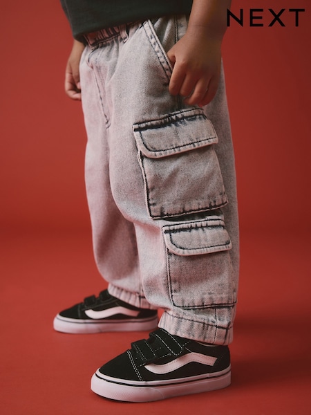 Grey Denim 100% Cotton Cargo Trousers Jeans (3mths-7yrs) (E45342) | £15 - £17