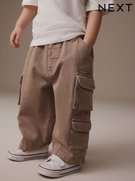 Tan Brown 100% Cotton Cargo Trouser Jeans (3mths-7yrs) (E45345) | £15 - £17