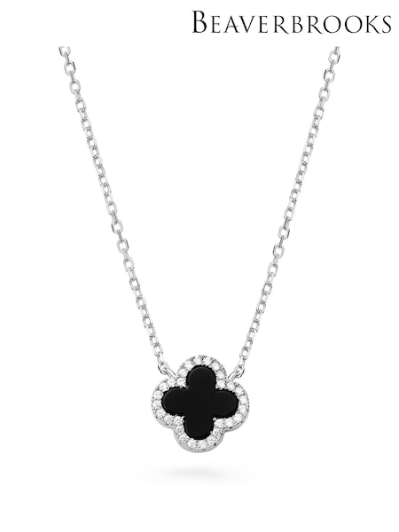 Beaverbrooks Cubic Zirconia Onyx Clover Necklace (E45410) | £70