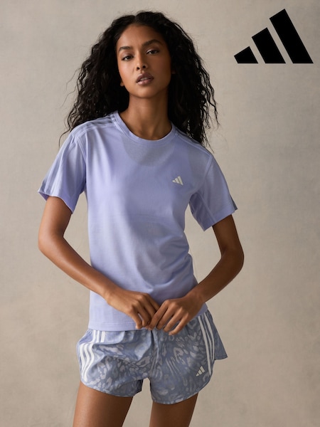 adidas Purple Own The Run 3-Stripe T-Shirt (E45445) | £38