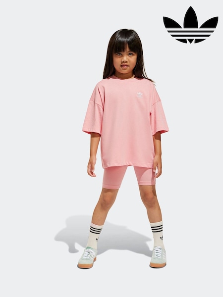 adidas originals Pink Small Logo 100% Cotton Top and Short Set (E45467) | £33