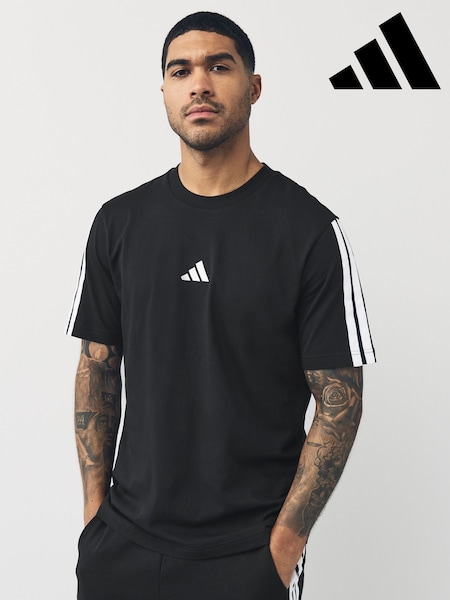adidas Black Essentials 3-Stripes Single 100% Cotton Jersey T-Shirt (E45491) | £23