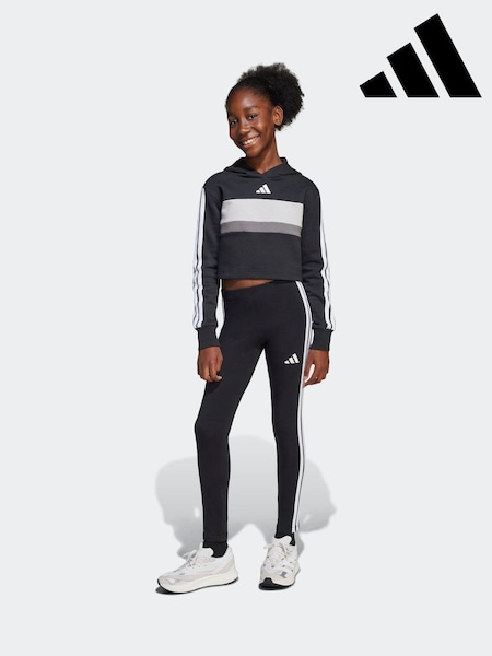 adidas Black Essentials Tiberio 3 Stripes Leggings and Hoodie Set (E45523) | £45