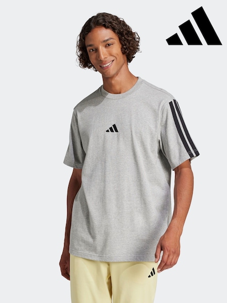 adidas Grey Essentials 3-Stripes Single 100% Cotton Jersey T-Shirt (E45535) | £23