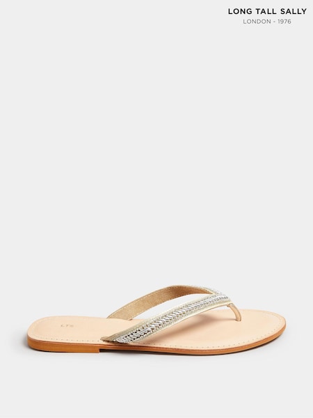 Long Tall Sally Gold Embellished Flip Flop Sandal In Standard Fit (E45610) | £37