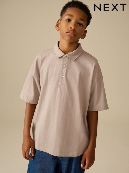 Stone Boxy Fit 100% Cotton Short Sleeve Polo Shirt (3-16yrs) (E45615) | £7 - £12