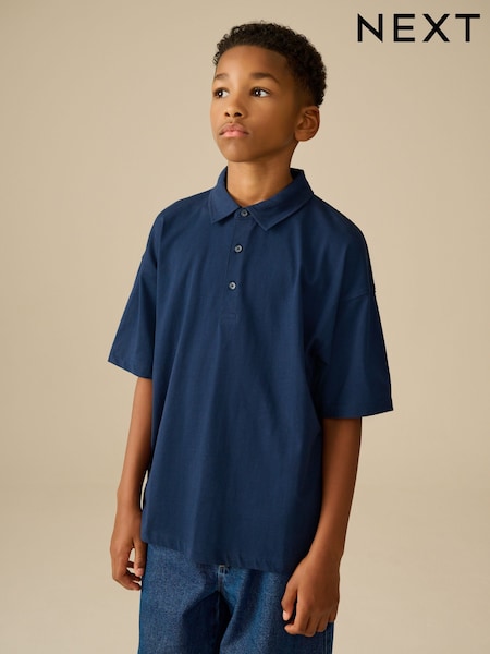 Navy Blue Boxy Fit 100% Cotton Short Sleeve Polo Shirt (3-16yrs) (E45621) | £7 - £12