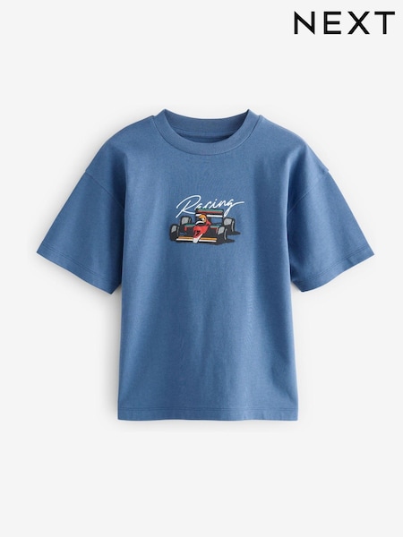Blue Embroidery Racing Car Relaxed Fit Short Sleeve Graphic Print T-Shirt (3-16yrs) (E45683) | £7 - £10