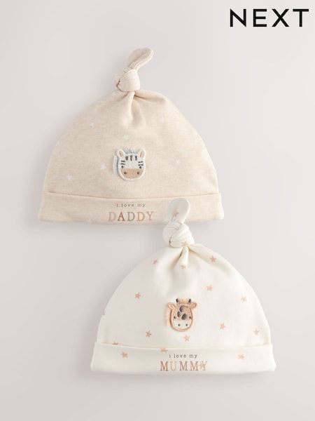 Neutral I Love My Mummy/Daddy Baby Tie Top Hats 2 Pack (0-6mths) (E45743) | £4.50