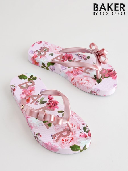 Baker by Ted Baker Girls Pink Floral Flip Flops (E45754) | £22