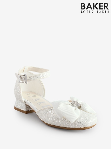 Baker by Ted Baker Girls Heel Occasion White Bow Shoes (E45764) | £40