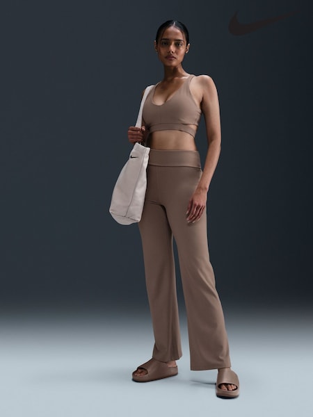 Nike Mink Brown One High Waisted Fold Over Flared Leggings (E45782) | £55