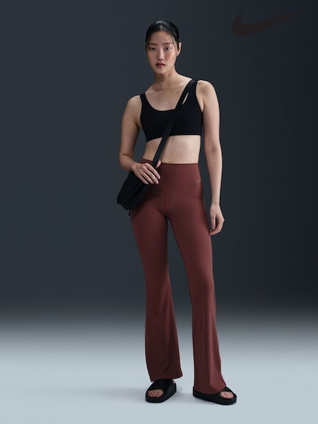 Nike Burgundy Red Zenvy Gentle Support High Waisted Flared Leggings (E45790) | £90