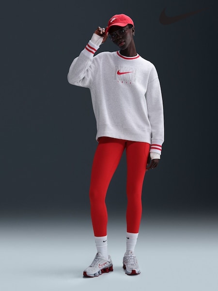Nike Light Grey Oversized Phoenix Fleece Graphic Long Crew Neck Sweatshirt (E45895) | £60